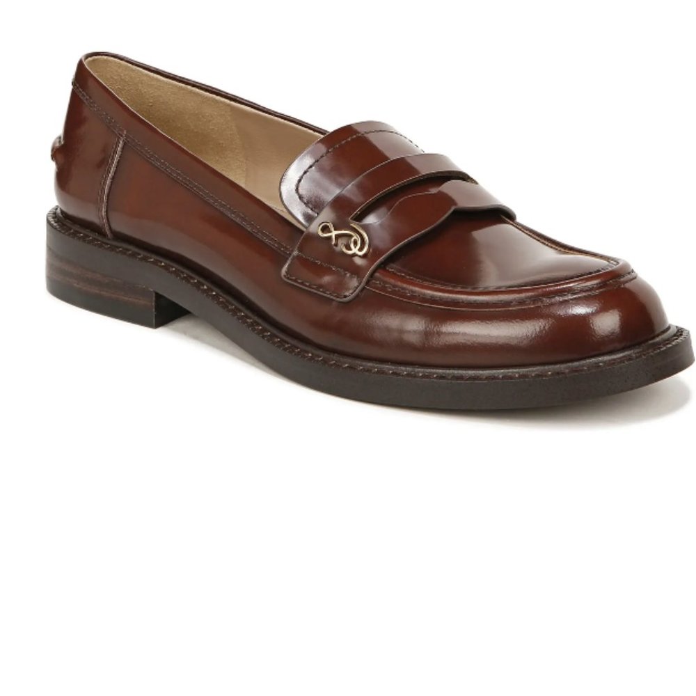 Sam Edelman Brown Leather Penny Loafers with Gold Accent